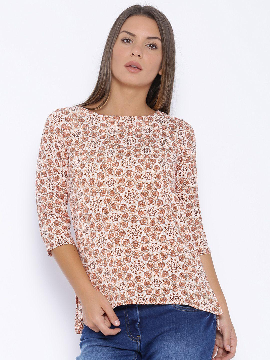 park avenue woman off-white & brown printed top