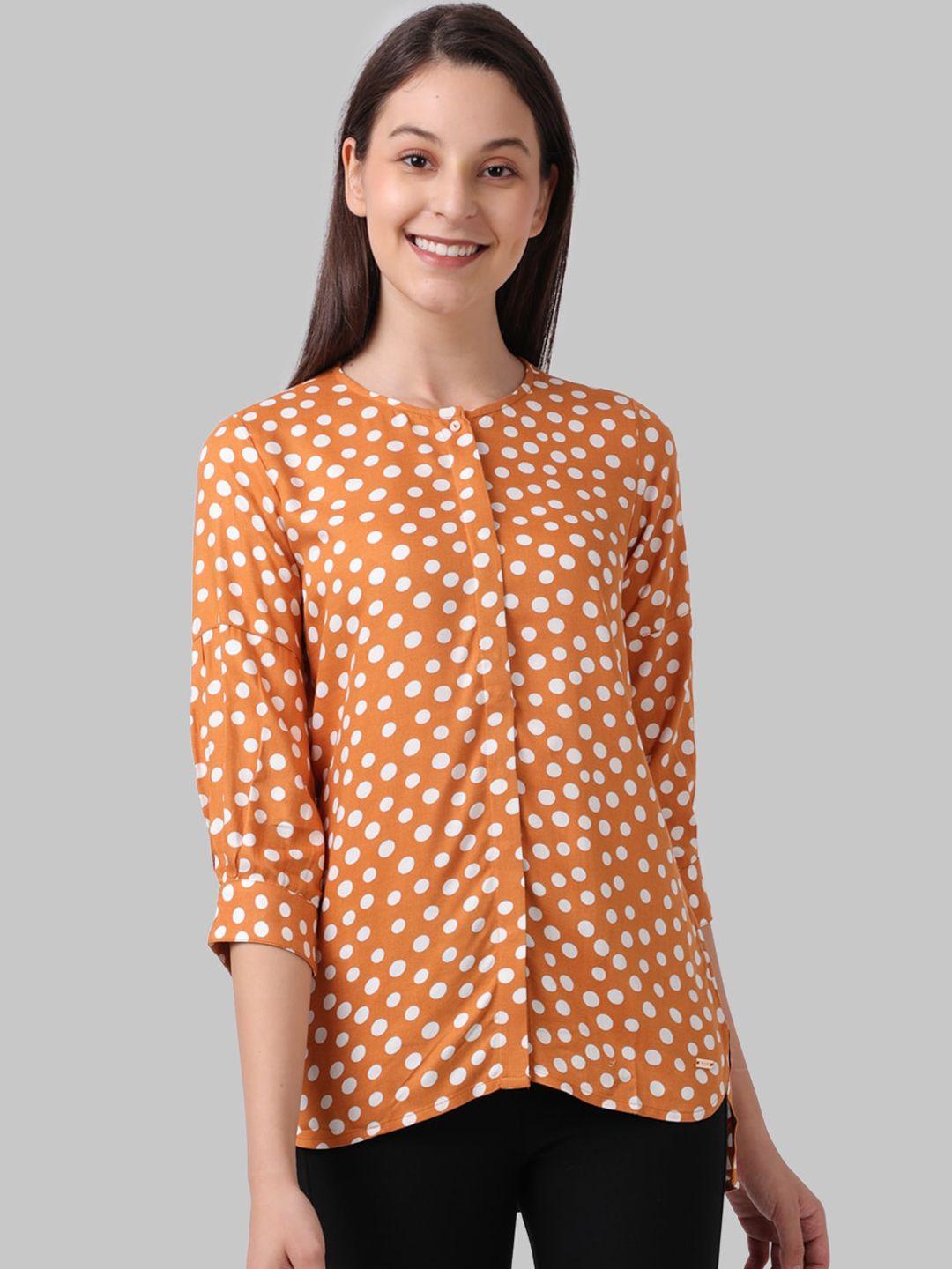 park avenue woman orange & white polka dot shirt style top