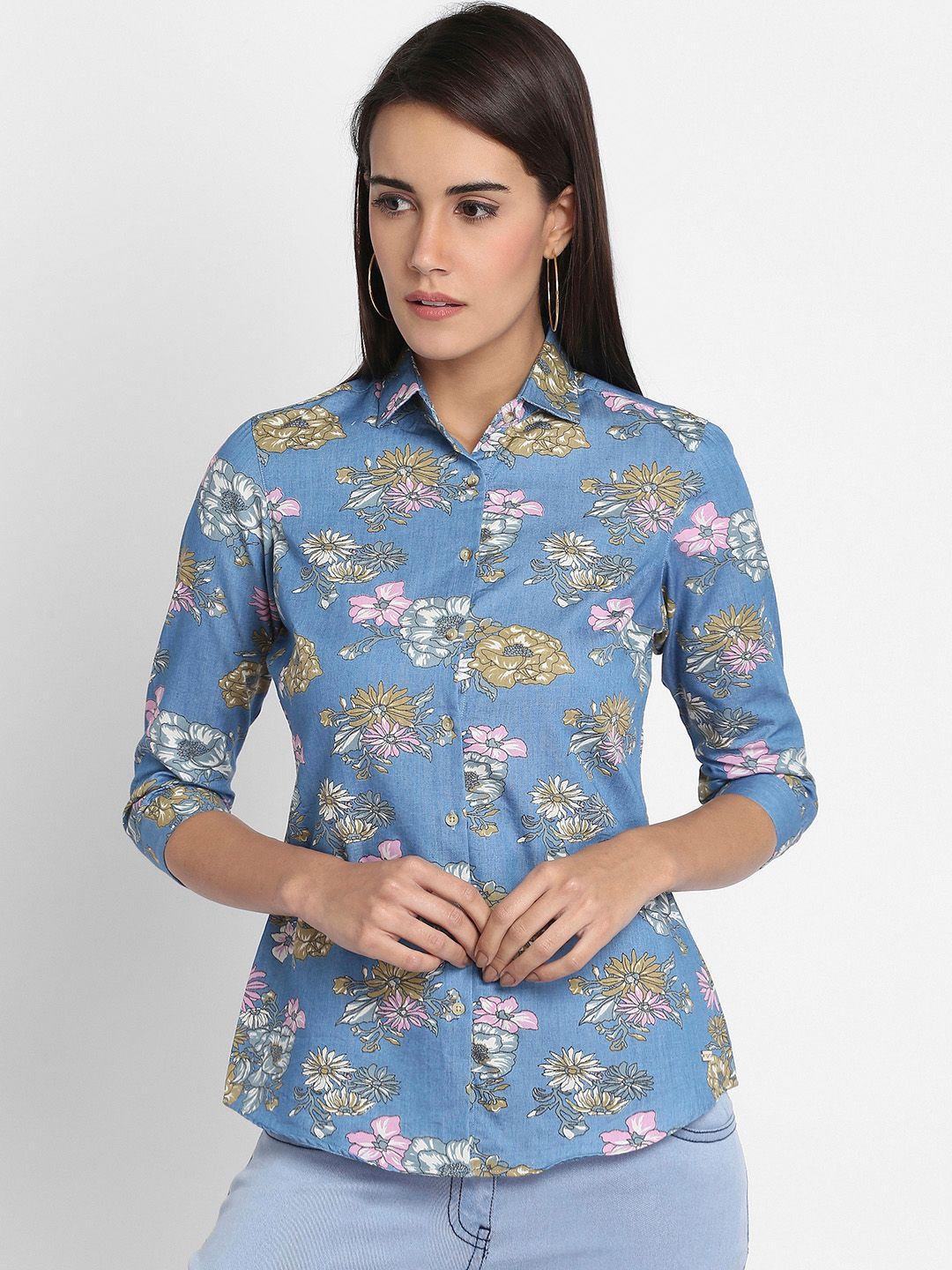 park avenue woman women blue printed casual shirt