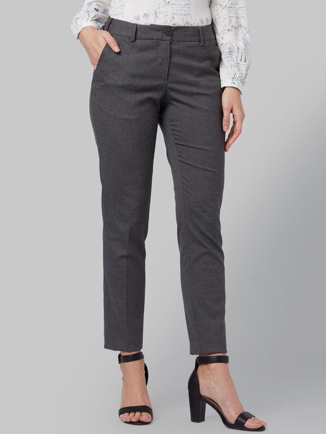 park avenue woman women grey regular fit solid formal trousers