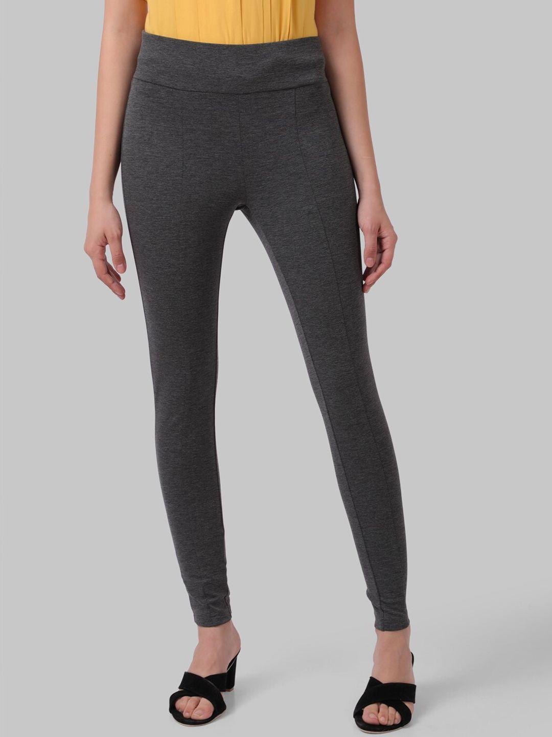 park avenue woman women grey solid slim-fit treggings