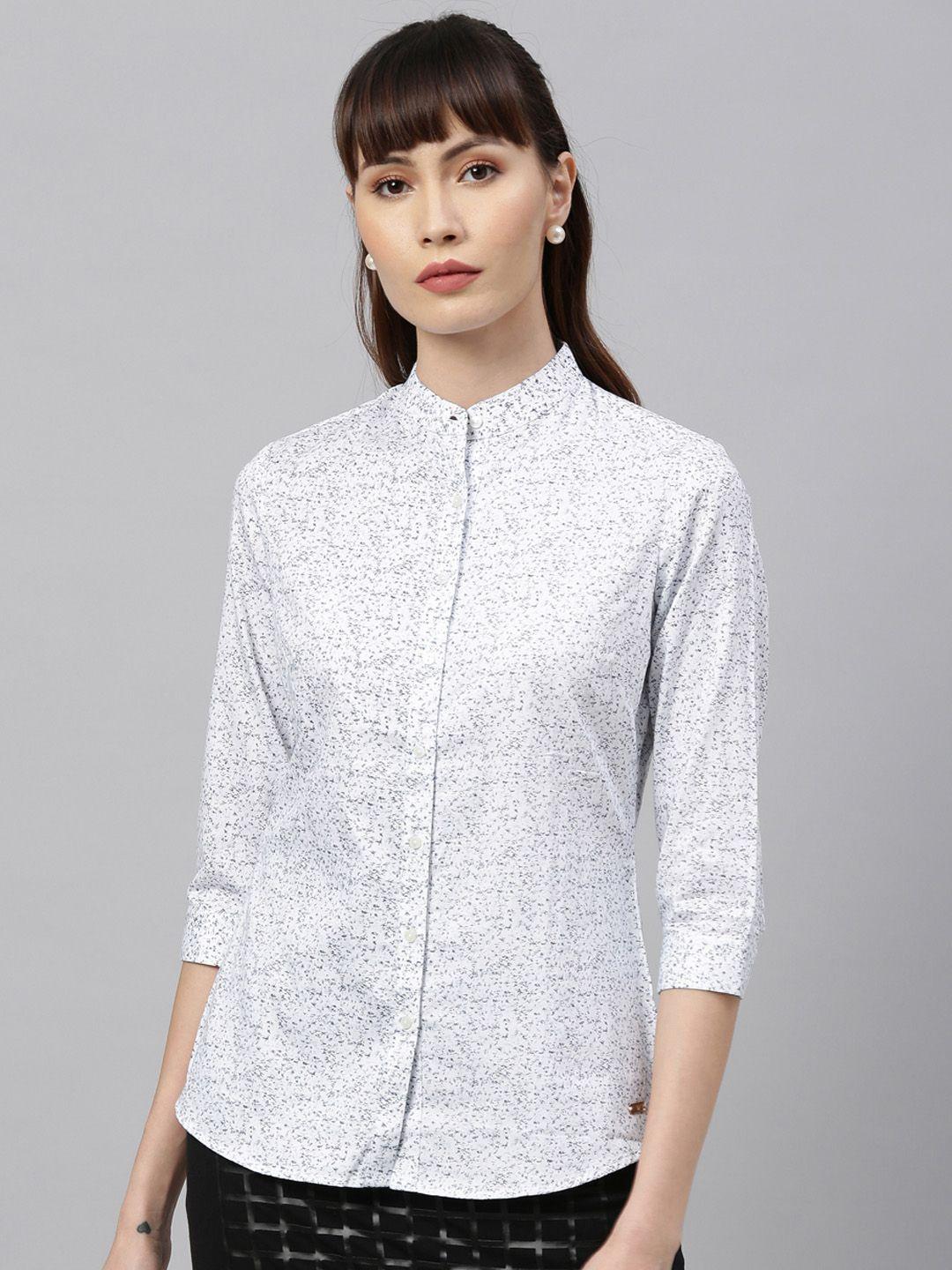 park avenue woman women white & black regular fit printed casual shirt