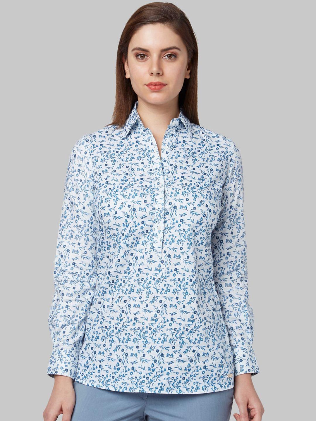 park avenue woman women white & blue regular fit printed casual shirt