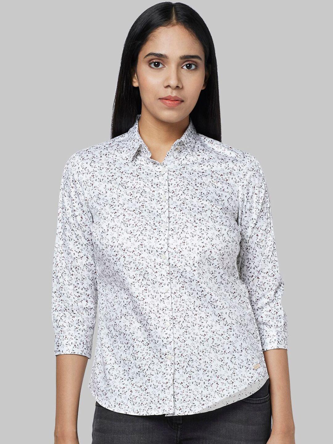 park avenue woman women white regular fit printed casual shirt