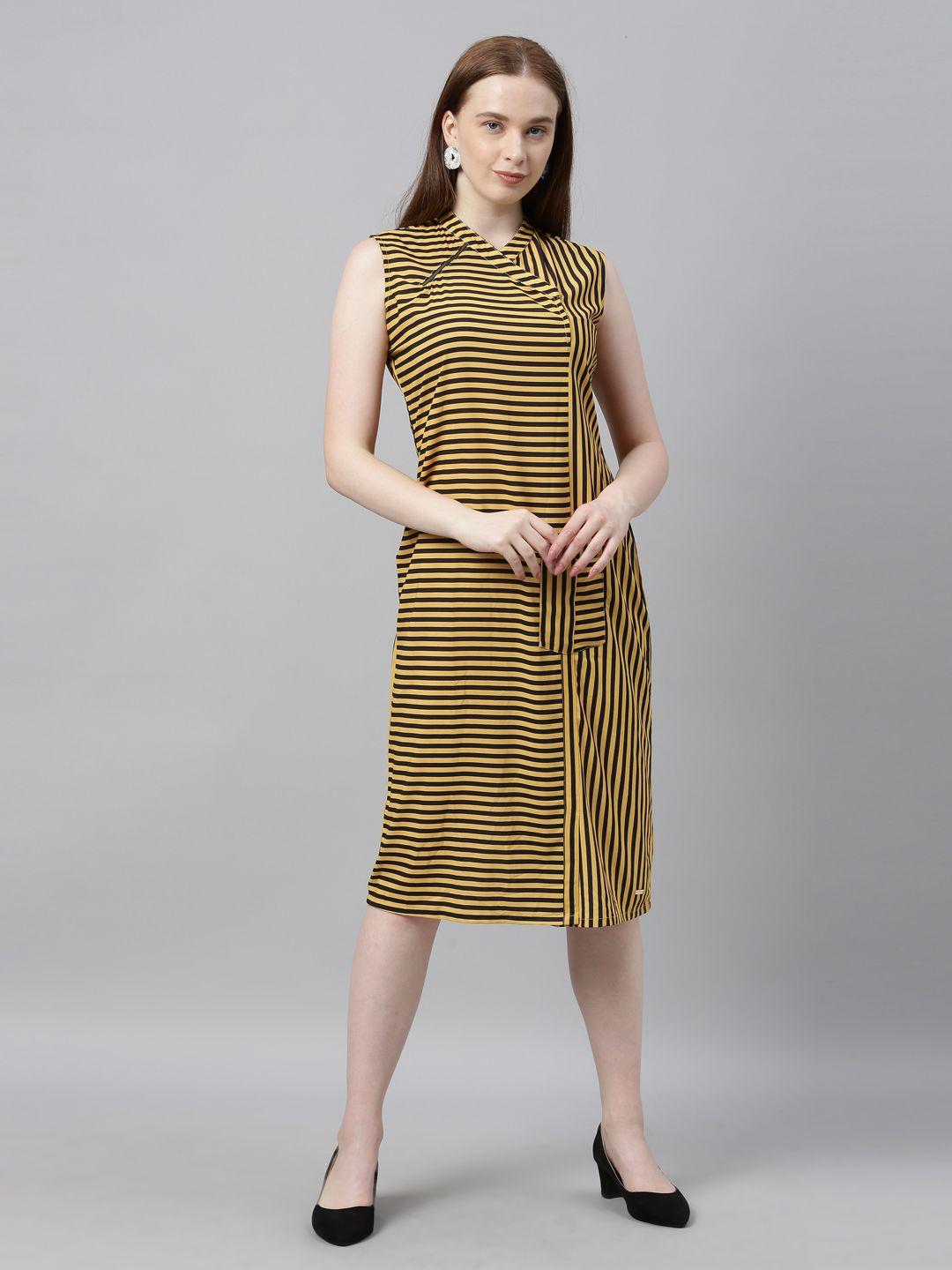 park avenue woman women yellow & black striped sheath dress