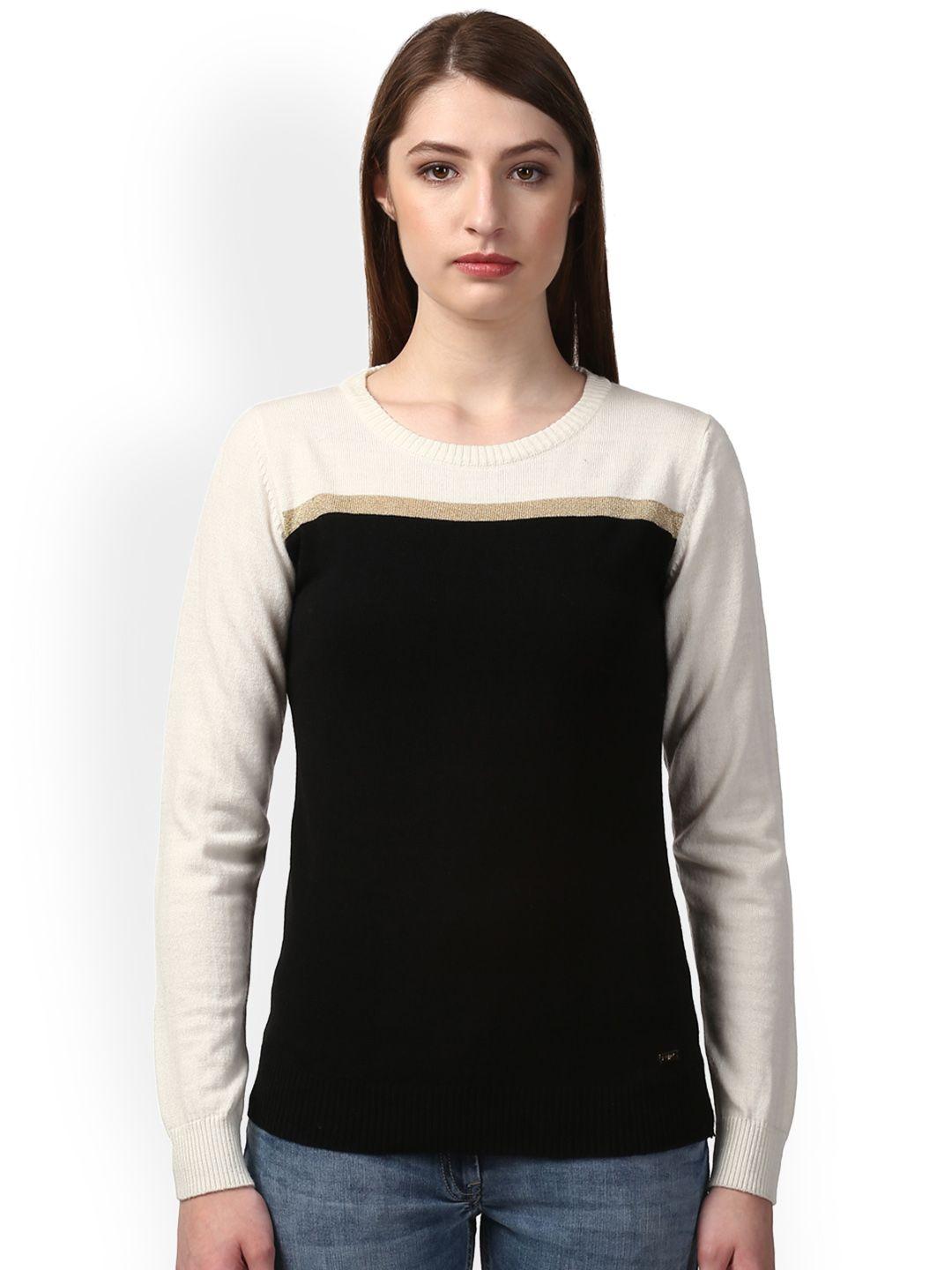 park avenue women black & white colourblocked pullover