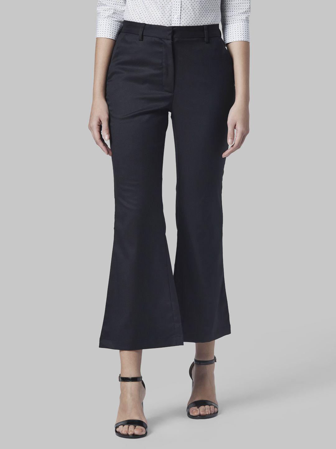 park avenue women black slim fit solid culottes