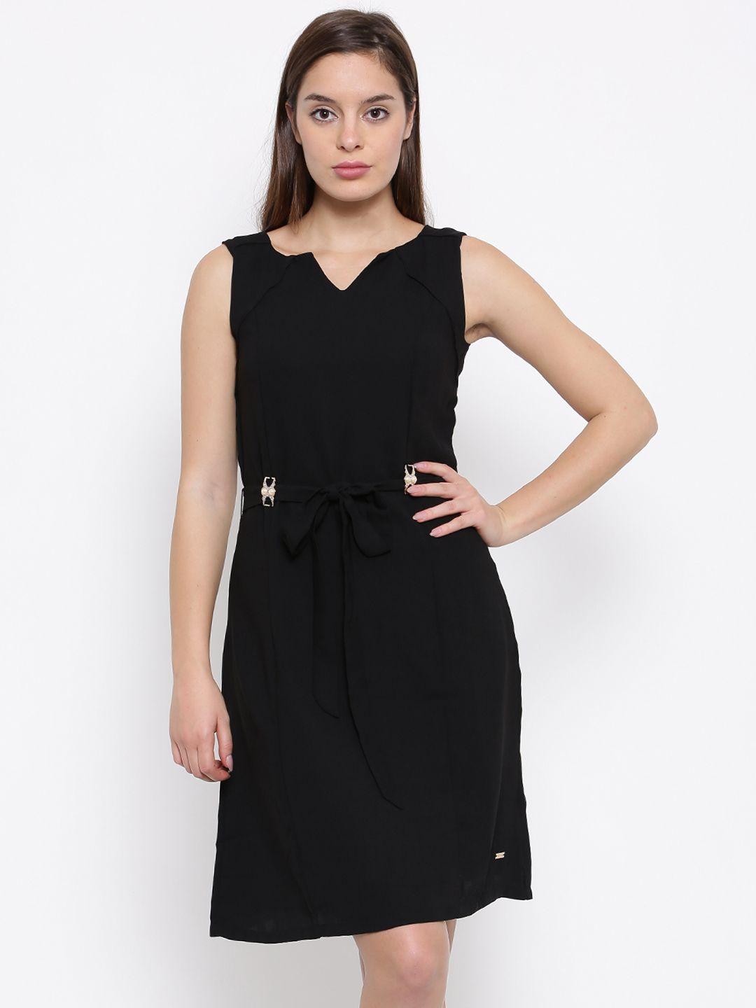 park avenue women black solid a-line dress