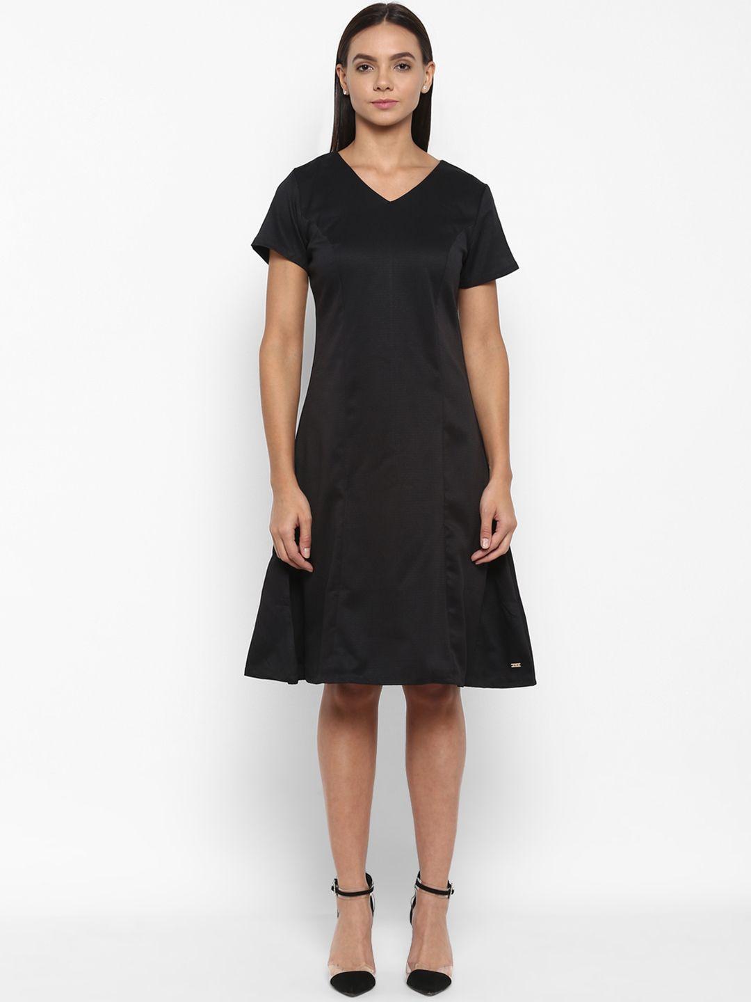 park avenue women black solid fit and flare dress