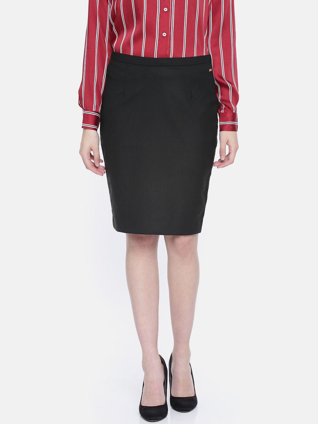 park avenue women black solid formal pencil skirt