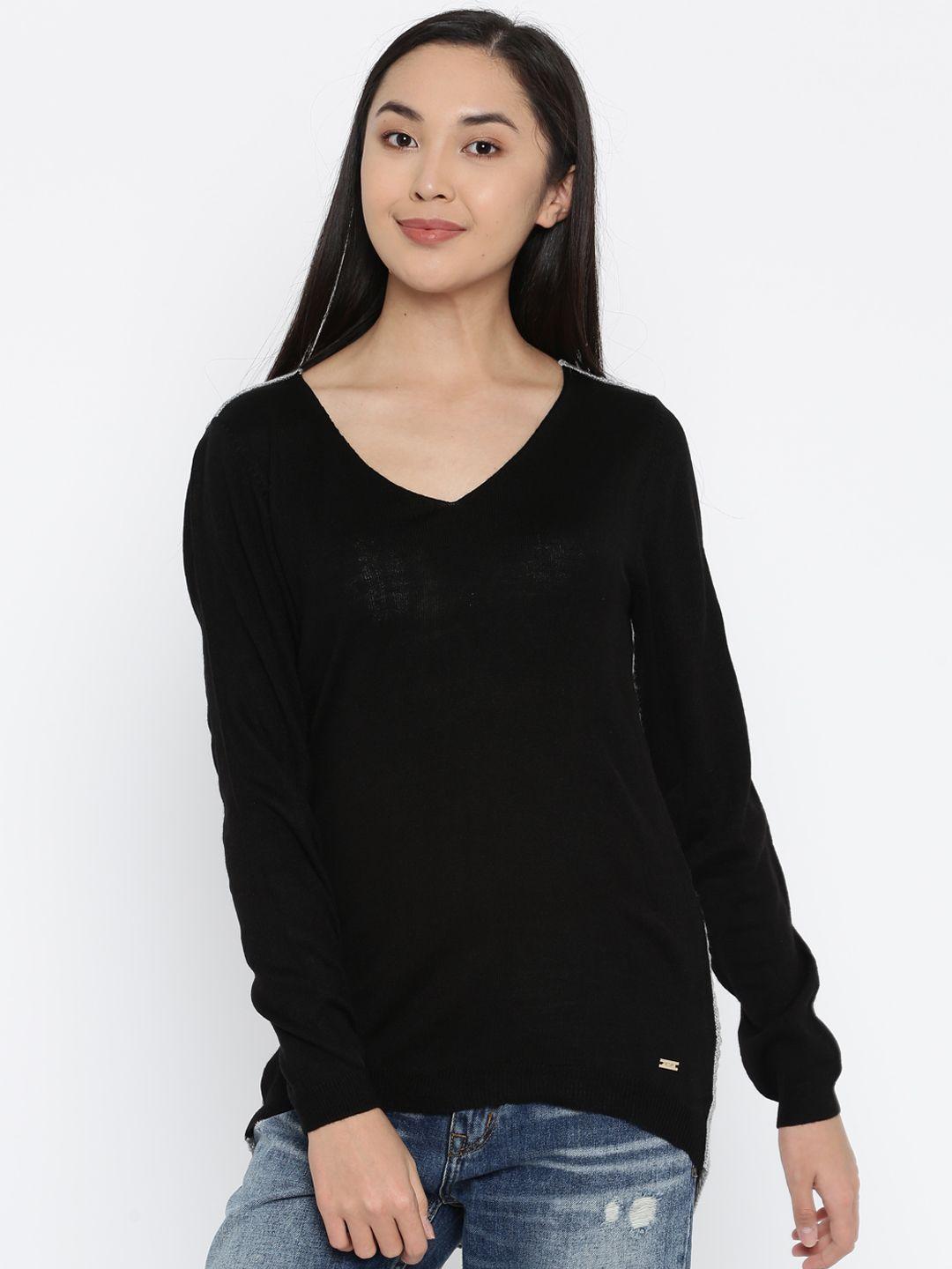 park avenue women black solid pullover sweater