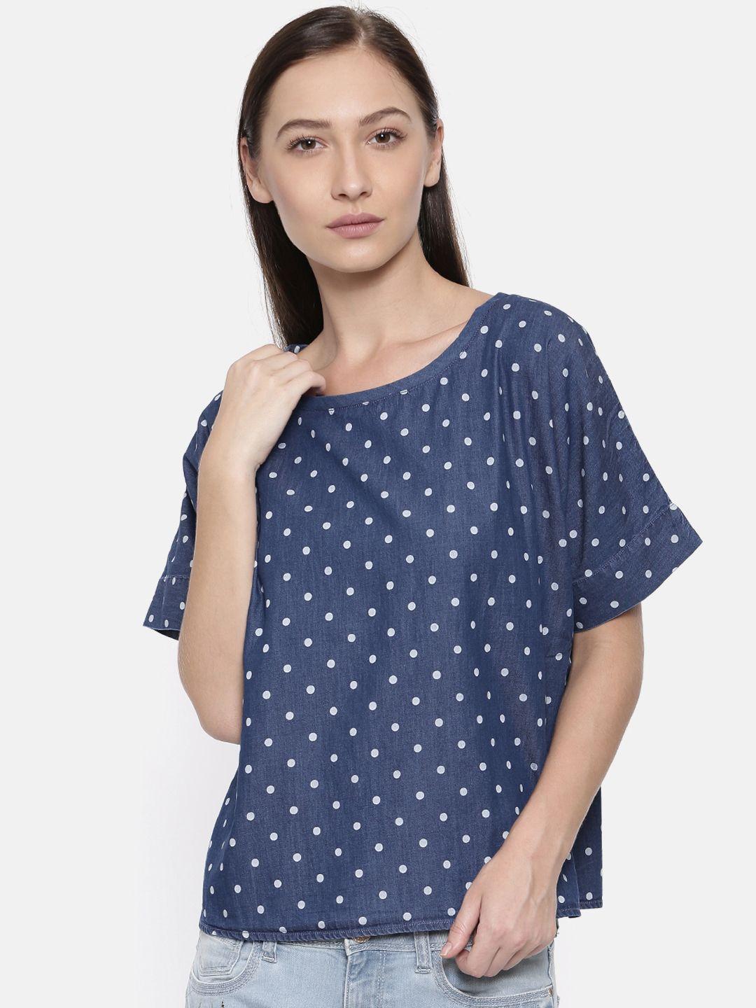 park avenue women blue printed pure cotton top