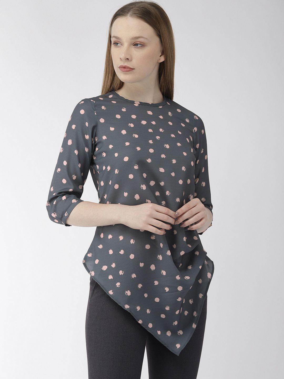 park avenue women charcoal polka dot printed top