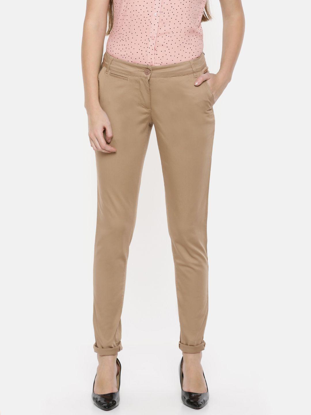 park avenue women khaki regular fit solid chinos