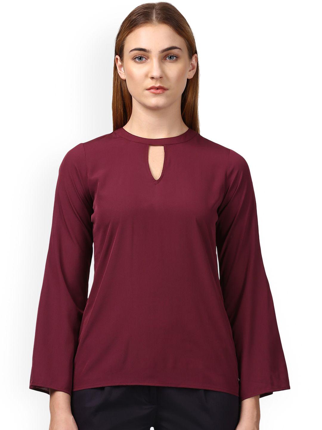 park avenue women maroon solid a-line top