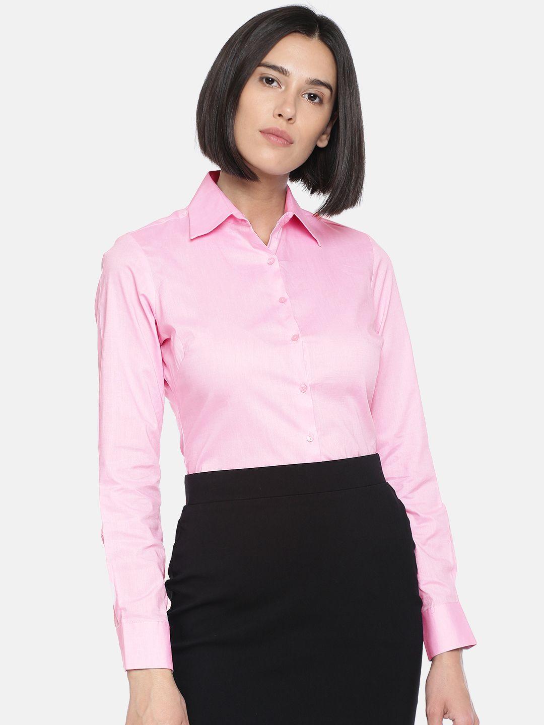 park avenue women pink solid regular fit formal shirt