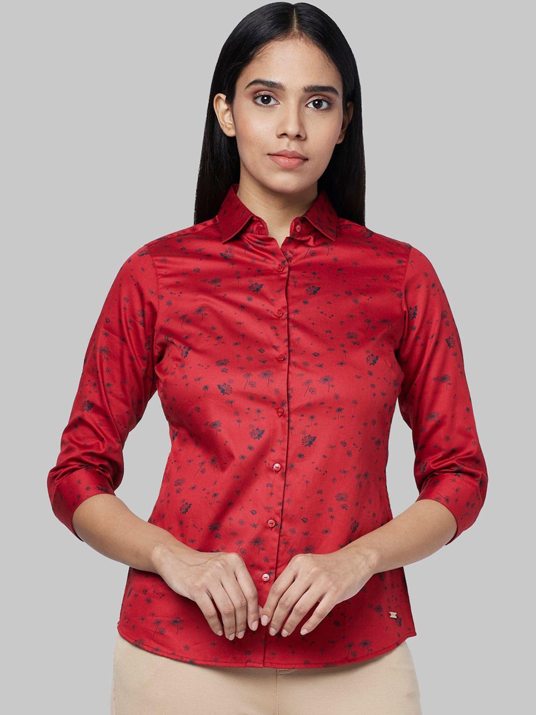 park avenue women red & black regular fit printed casual shirt