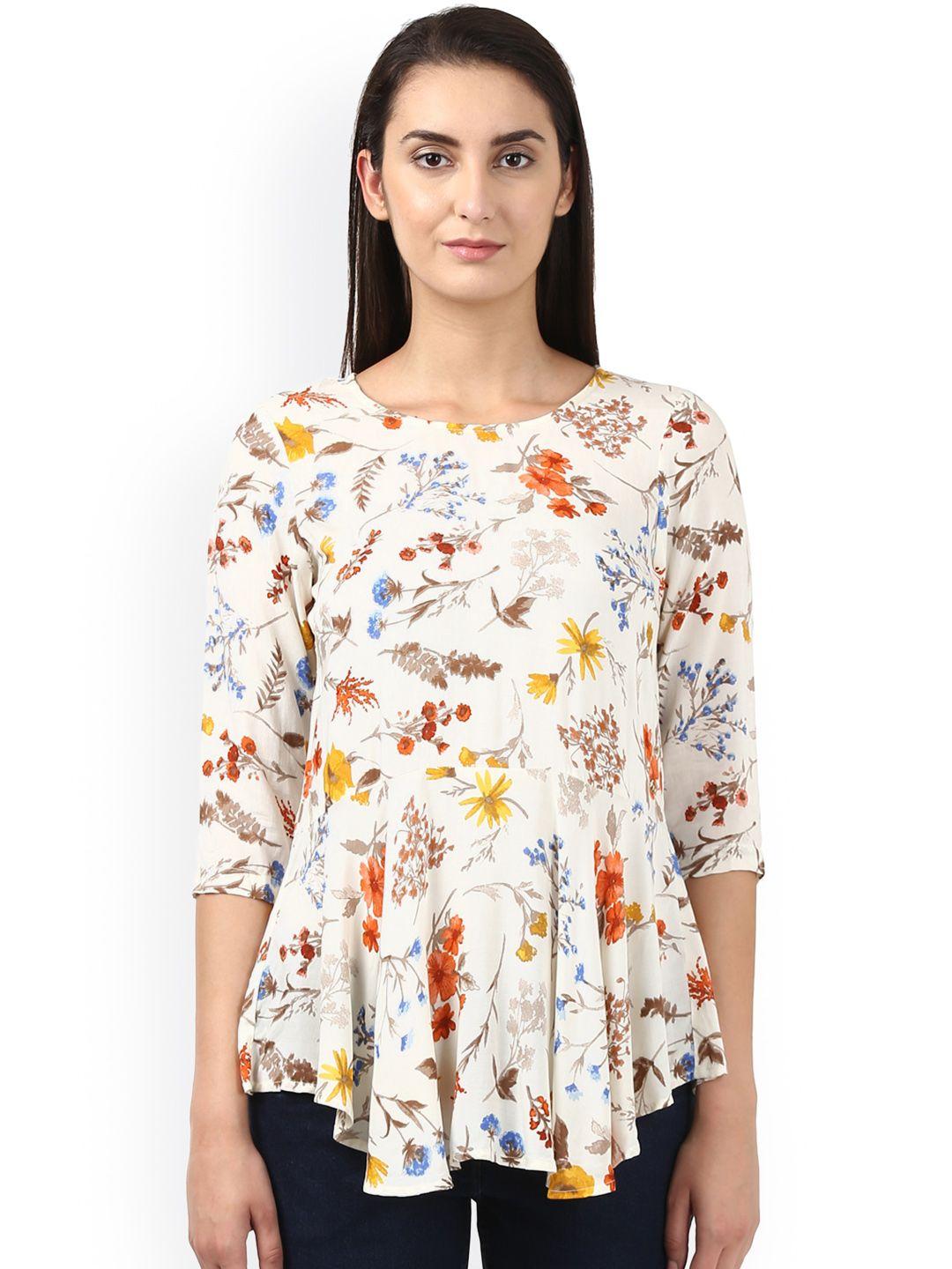 park avenue women white floral print a-line top