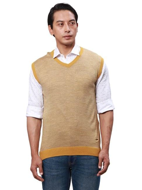 park avenue yellow regular fit self pattern sweater