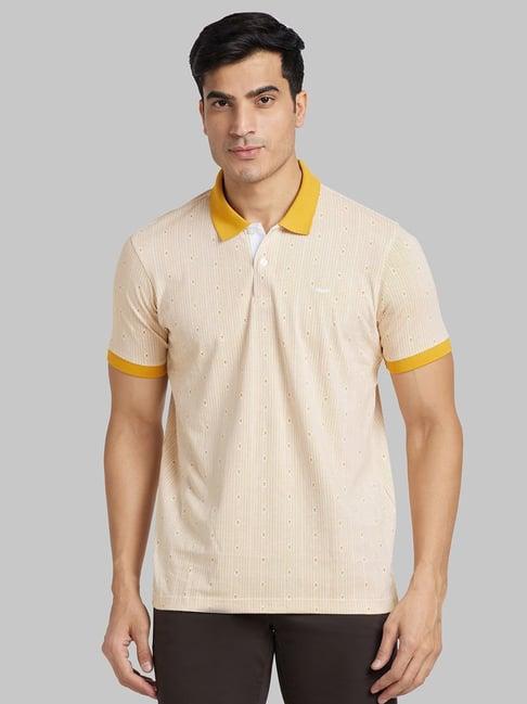 park avenue yellow slim fit striped polo t-shirt