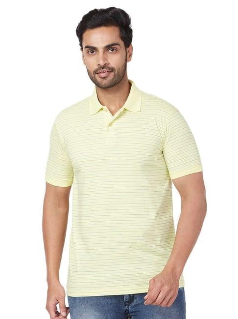 park avenue yellow slim fit striped polo t-shirt