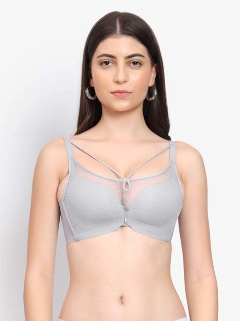 parkha grey self pattern push-up bra