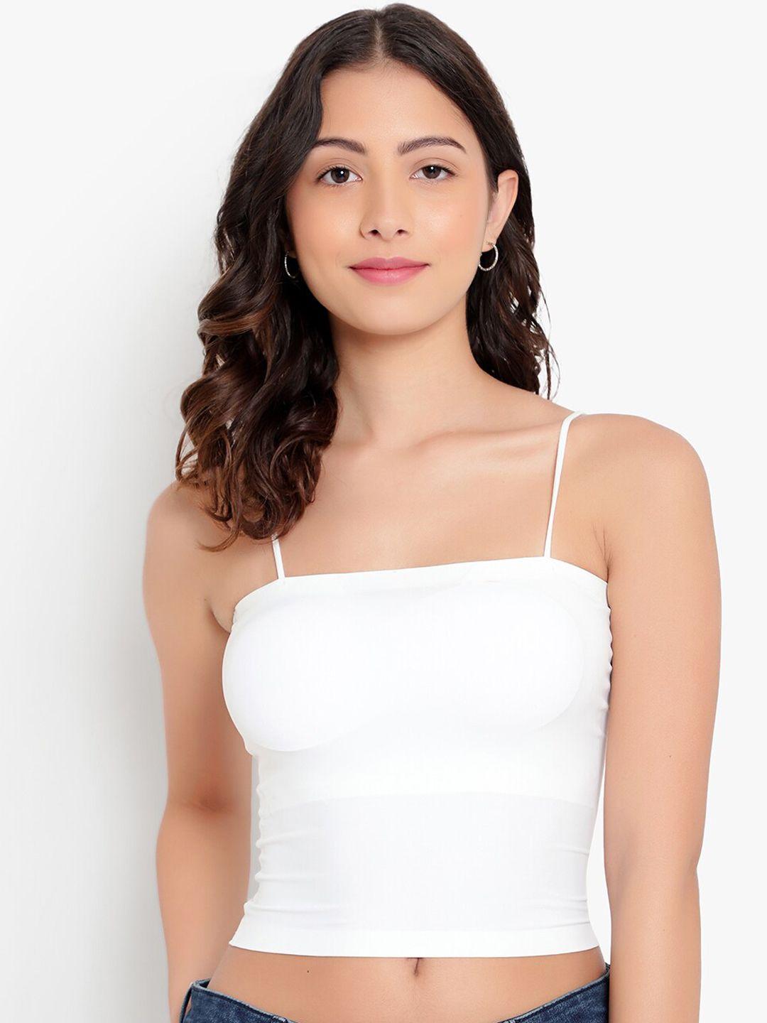 parkha women white solid straight neckline padded camisole