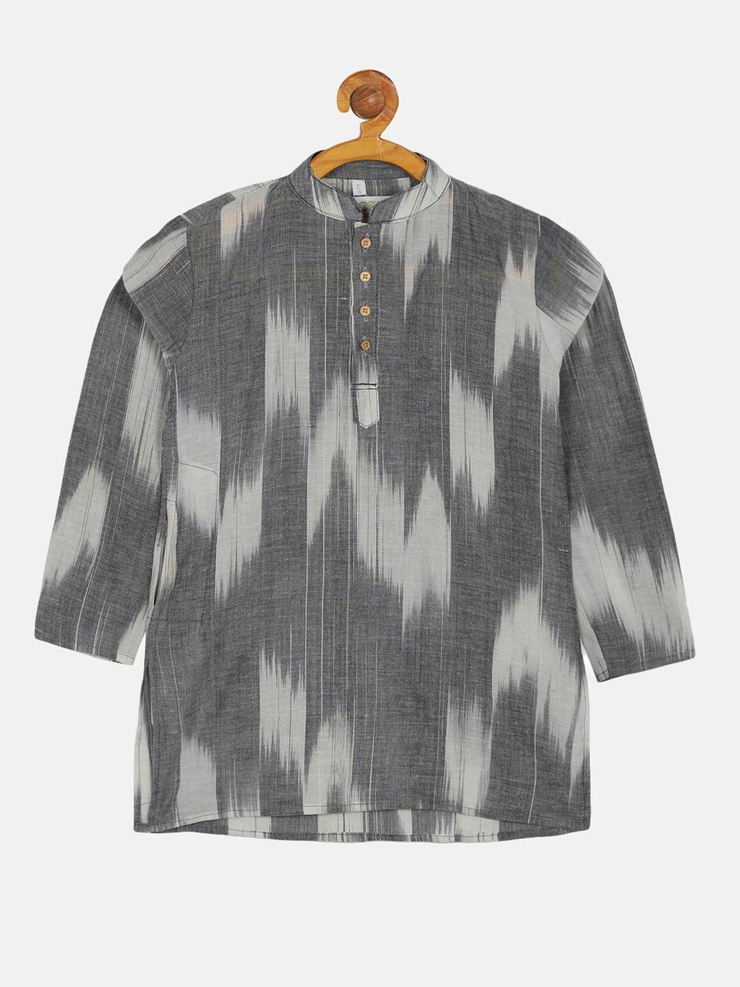 paroksh boys grey printed khadi handloom kurta