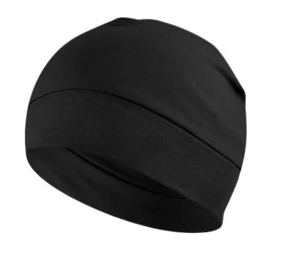 paropkar 100% cotton lycra skull caps lightweight beanie sleep hats breathable helmet liner cap cycling hat cap for men and women (black)