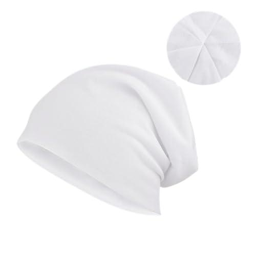 paropkar cotton slouchy beanie hats for men women stretchy skull cap, chemo headwear caps, lightweight hat (white)