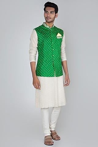 parrot green embroidered bandhani bundi jacket