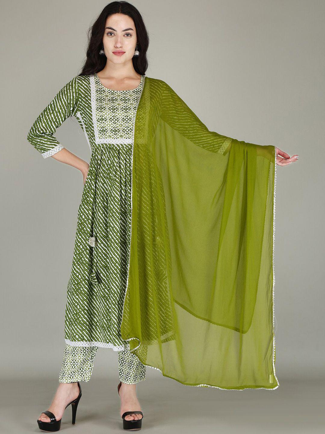 parthvi abstract printed thread work straight kurta with trousers & dupatta