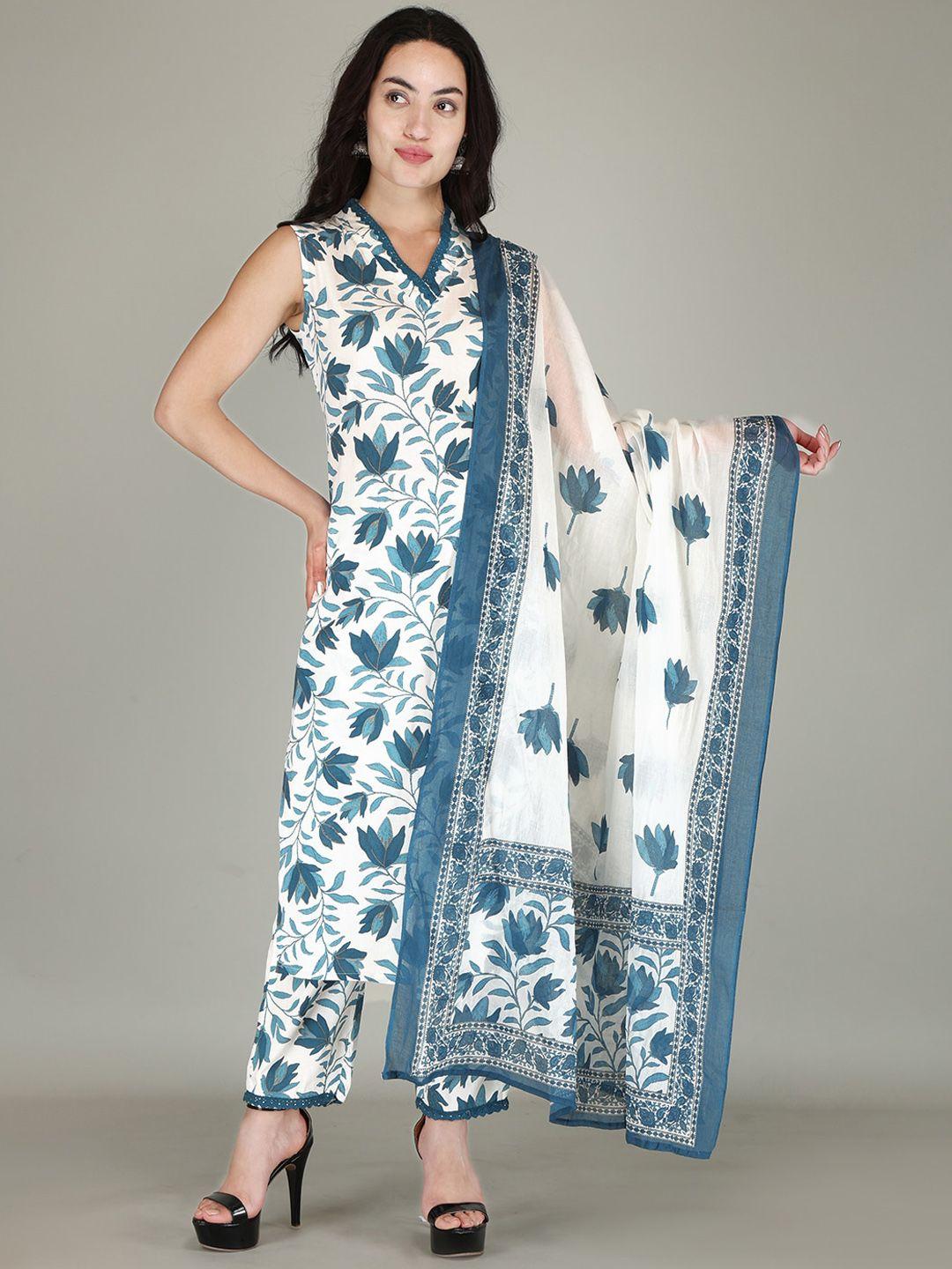 parthvi floral printed sleeveless phulkari kurta with trousers & dupatta