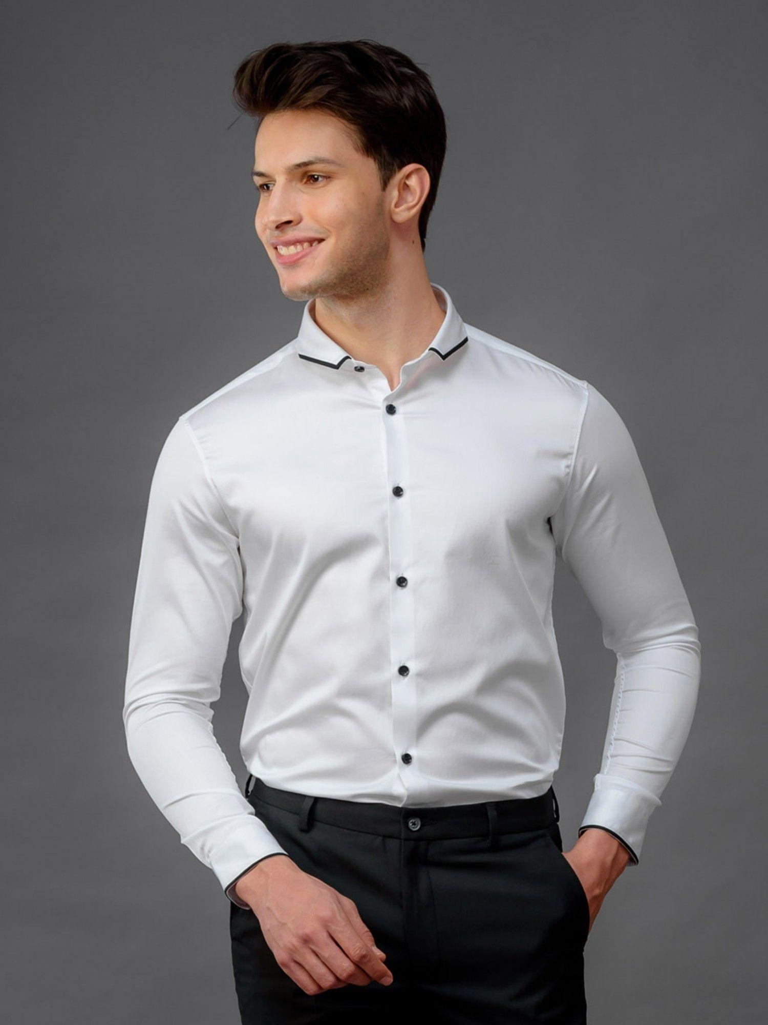 party punch - stylized collar satin shirt slim fit