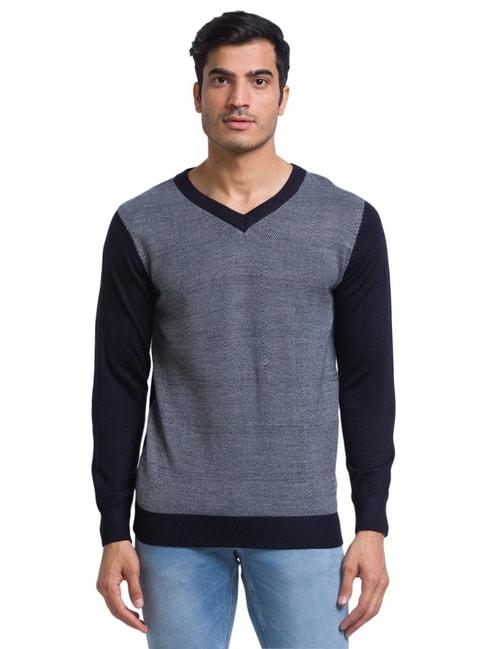 parx blue & grey regular fit color-block sweater