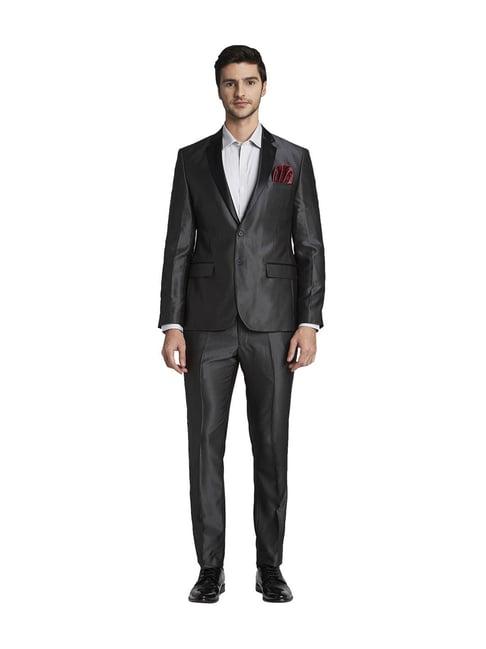 parx grey full sleeves notched lapel suit