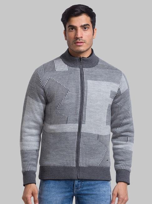 parx grey regular fit self pattern sweater