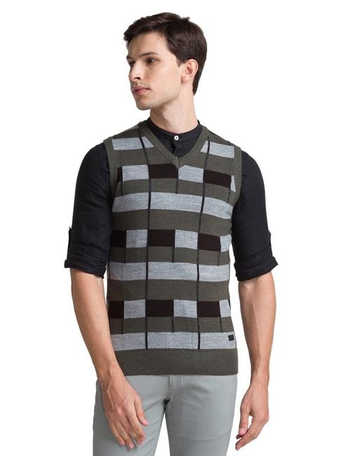 parx grey regular fit striped sweaters