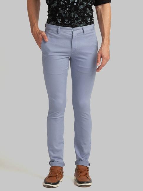 parx light blue super slim fit flat front trousers