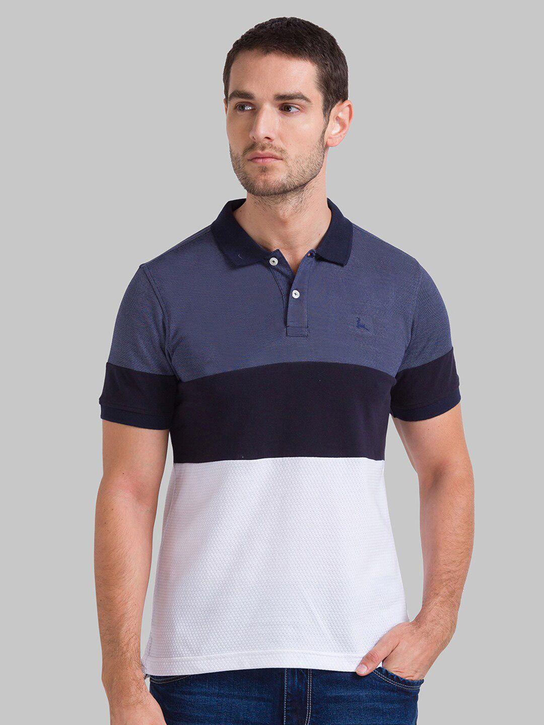 parx-men-blue-&-white-brand-logo-colourblocked-polo-collar-pure-cotton-t-shirt