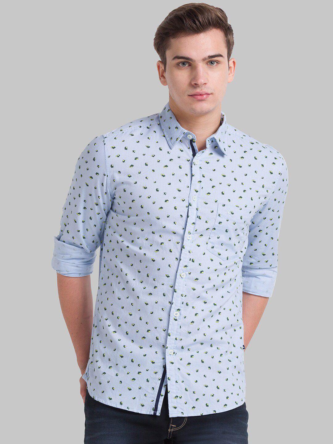 parx men blue slim fit floral printed casual shirt