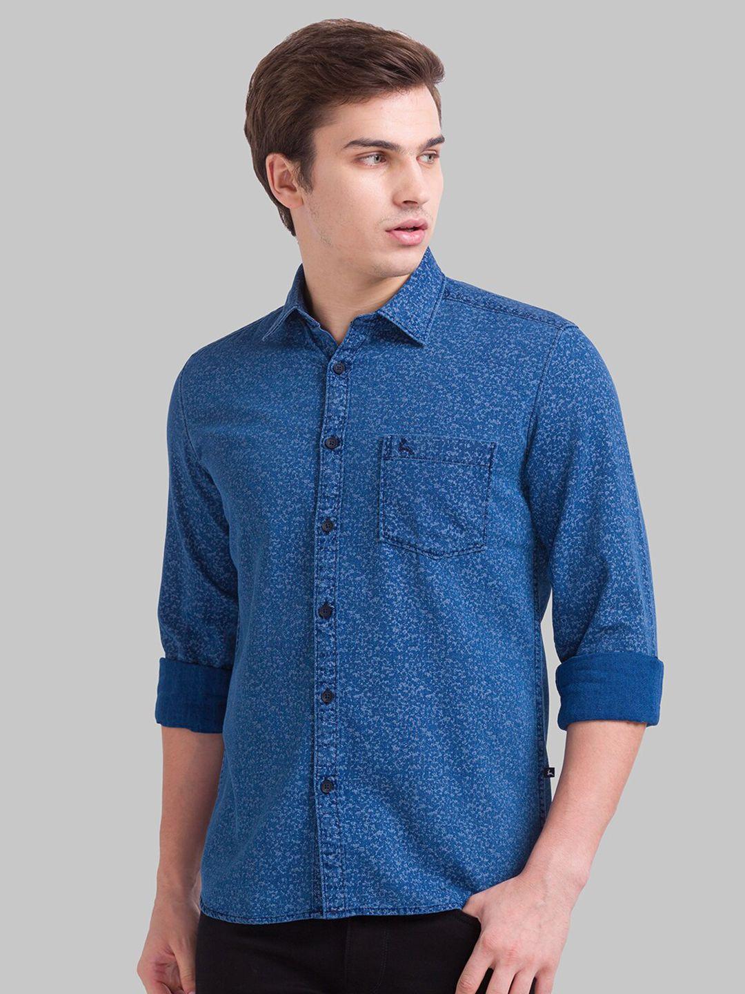 parx men blue slim fit printed casual shirt