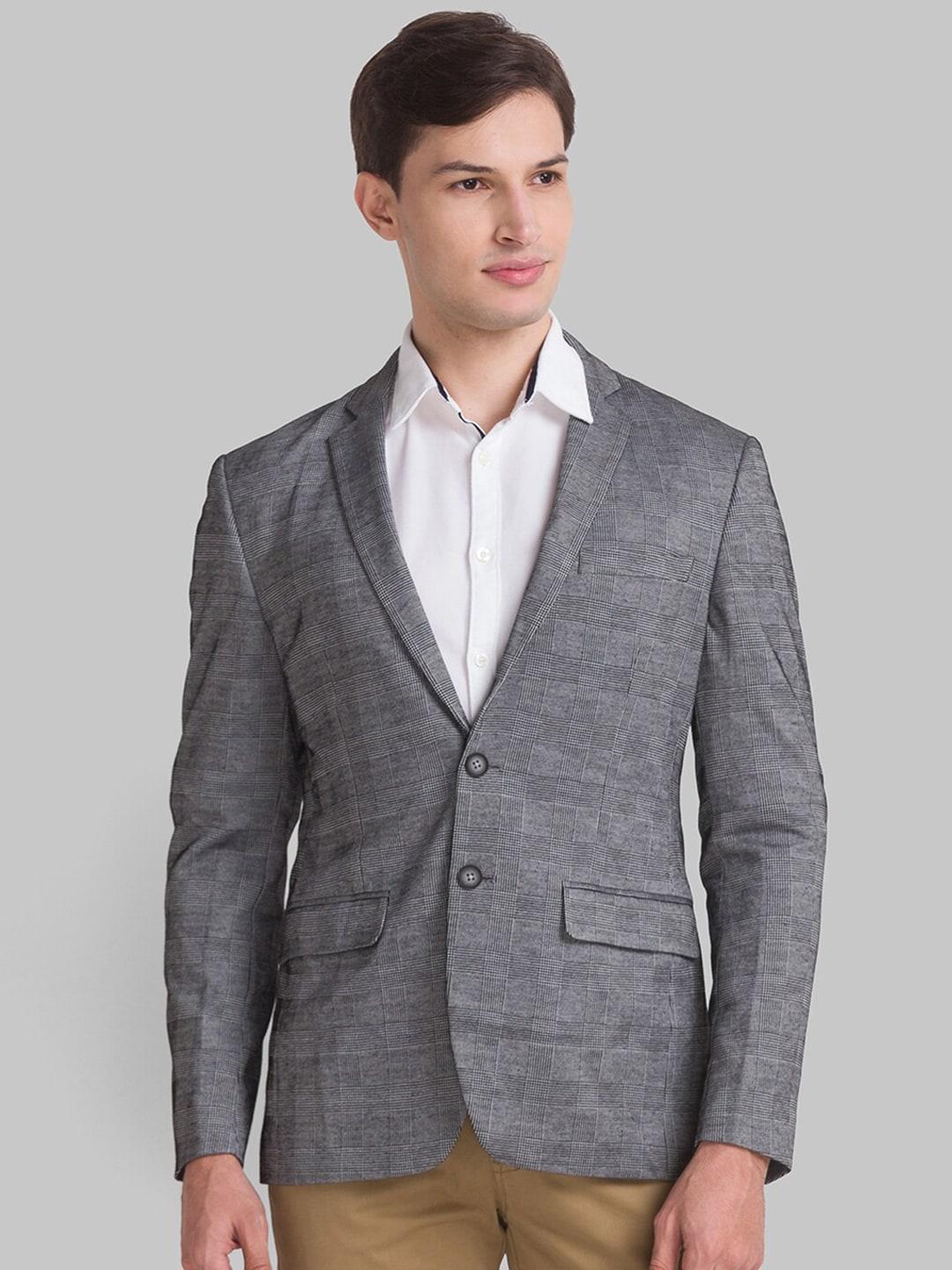 parx men grey checked single-breasted casual blazer