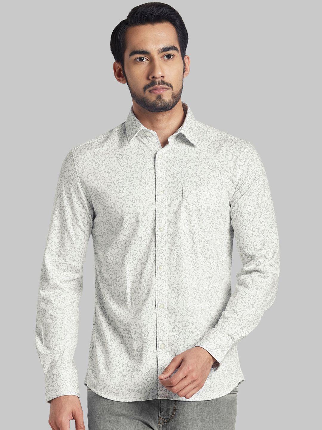 parx men white & grey slim fit opaque printed casual shirt