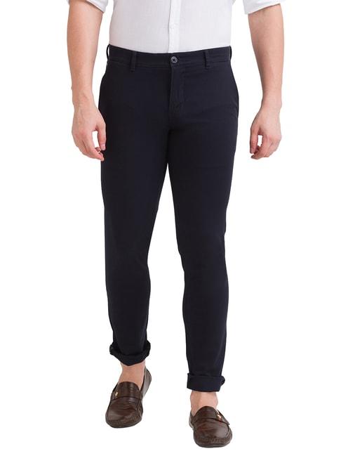 parx navy tailored fit flat front trousers