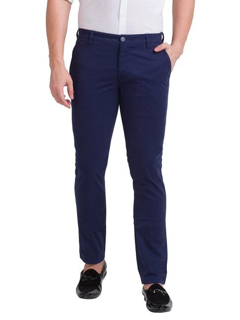 parx navy tapered fit flat front trousers