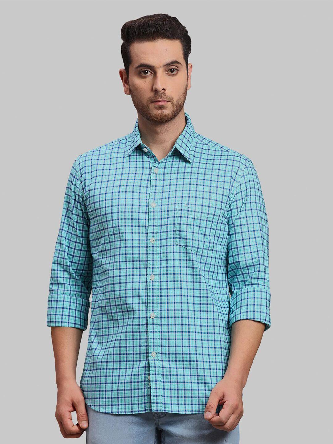 parx opaque checked slim fit cotton casual shirt