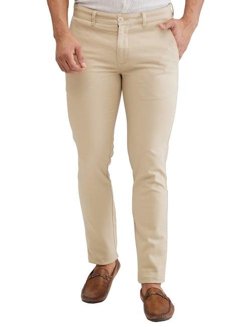 parx beige super slim fit trousers