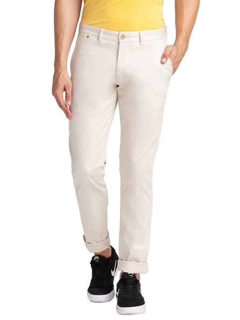 parx beige tailored fit flat front trousers