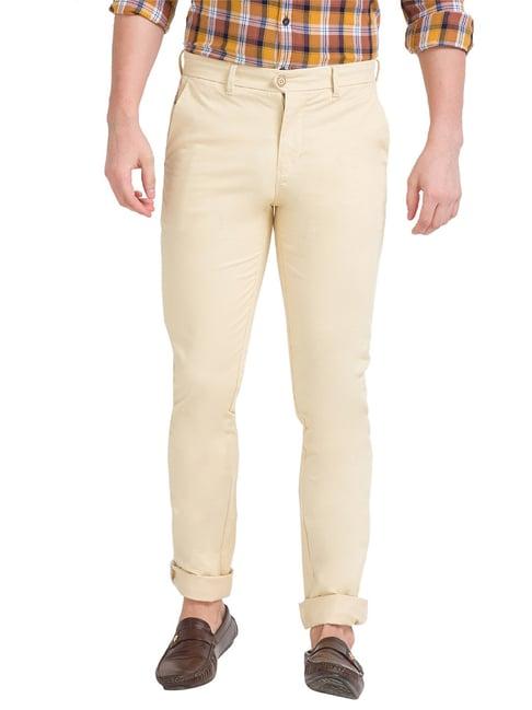 parx beige tapered fit flat front trousers